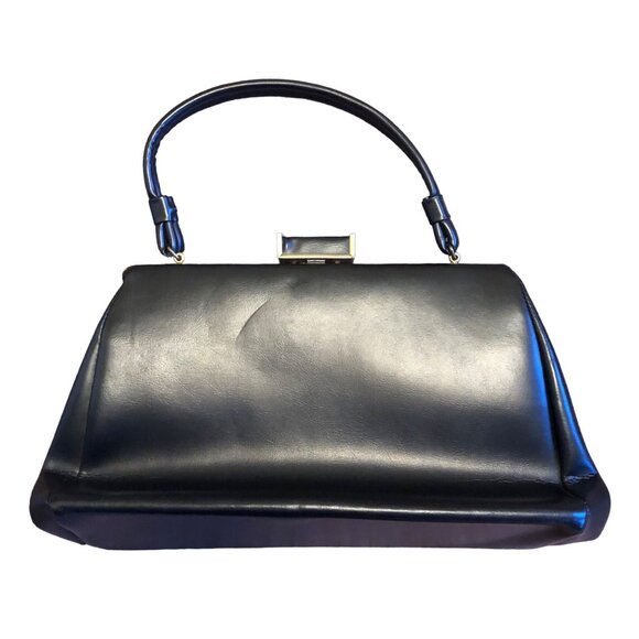 Vintage Stylemark Solid Black With Gold Metal Clasp Handbag - Picture 2 of 8